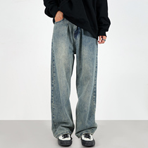 0123Start Dark Retro Blue Pendant Sensation Straight Barrel Broadlegged Jeans Man Loose American Tug Pants