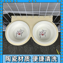 Hanging bowl ceramic bowl cage hanging bowl cat cage bowl dog bowl anti-knock single Bowl double Bowl