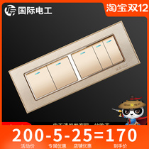 International electrician 118 type household wall switch socket panel power 3D Frosted Gold four position five open switch