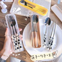 Han chopsticks spoon fork three piece set for the class children cute 304 stainless steel portable tableware