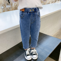 Girls jeans foreign Spring Spring and Autumn New 2 years old 2021 autumn baby elastic wearing pants children Korean tide