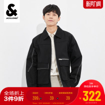 Jack Jones cropped jacket jacket mens winter trend handsome lapels Mingji line multi-pocket letter embroidery