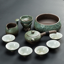 Japanese Kung Fu tea set Complete set of tea plates Household simple ceramic teacup Teapot coarse pottery Modern office living room