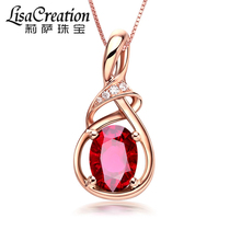 Lisa jewelry 0 75 karat Natural Red Tourmaline pendant female 18k rose gold mosaic color gemstone necklace
