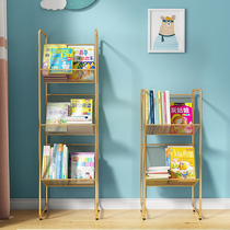 Floor Bookshelf Small Iron Art Children Plotbook Shelf Living Room Shelf Nordic Narrow Bookcase Net Red Mobile Containing Shelf