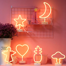 Net red ornaments led stars moon neon room bedroom bedside layout proposal props birthday decorative lights