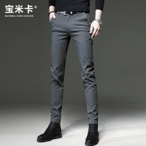 2021 autumn and winter plus velvet mens casual pants Tide brand Korean version of Joker small feet stretch slim trousers long pants men