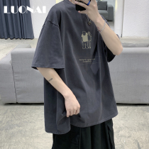 Short Sleeve T-shirt Male Summer Day Series Trend Big Code Loose Casual Pure Cotton 50% Sleeve Compassionate Men Boomer Blouse