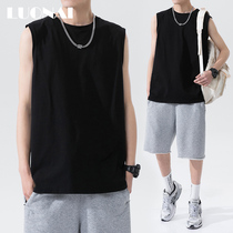 Summer Tide brand sleeveless T-shirt mens thin black vest short sleeve 2021 New ins base shirt sports shirt