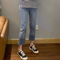Spring and Autumn Fat Sister High Waist Slim Summer Capri pants Female Size 2021 New Straight Break Nine Denim Jeans
