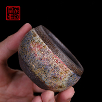 Royal elegant rock mine coarse pottery teacup handmade old rock mud wood-fired tea set master cup Museum collection of the same paragraph