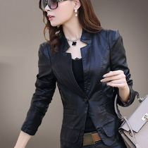 Small leather womens short coat 2021 spring and autumn new high-waisted chic light cooked thin short PU leather suit burst