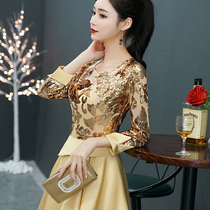 Golden Evening Gown Woman Superior Temperament Banquet Noble Wedding Mother Wedding Banquets High-end Host Lionette Dress