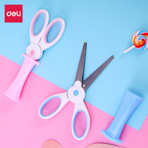 Deli childrens small scissors baby round head handmade lace paper cartoon cute student office plastic small scissors