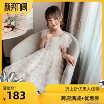  Barabala girls dress Summer net red cake skirt 2021 Korean version of short-sleeved mesh skirt Zhongda Tong Gong