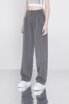ANYQUESTION Grey High-Rise Waistline Stretch Slim Casual Rolled Wide-leg Casual Blazer Trousers