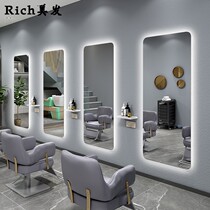 Thickened makeup mirror barber shop mirror hair salon simple haircut mirror table Net red HD LED mirror with light strip