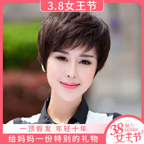 Wig female short hair real hair silk hair set middle-aged and elderly round face repair face send mother short curly hair temperament natural age