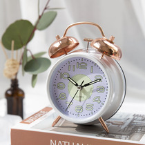 Electroplating retro cartoon cute simple student children mute fluorescent charging small alarm clock night light big ringtone bedroom