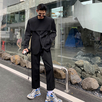 William Wei design black suit suit mens autumn loose casual jacket Joker straight pants two-piece set