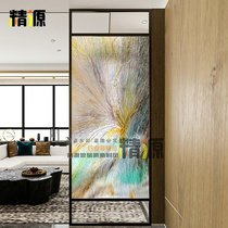 Custom-made simple modern tempered frosted carved art glass partition wall screen decoration entrance porch living room
