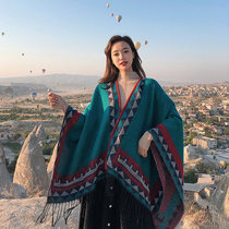 Tibet Ethnic Wind Qinghai Travel cape Thickening Warm Korean version Scarf Dual-use Cloak Cape Shawl Female Winter Outride