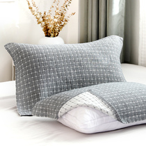 Japanese simple cotton four-layer gauze pillow soft grid adult couple student pillow headscarf pair
