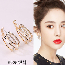 2021 New Tide earrings female sterling silver temperament senior atmosphere Korean Net red earrings Diamond Circle Earrings