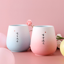 Mark Cup ceramic couple pair Cup men with lid spoon creative personality trend cute female custom lettering