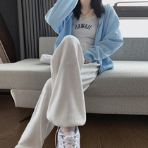 White sweatpants womens spring and autumn loose toe casual pants drawstring straight wide legs high street pants ins tide