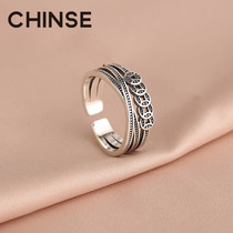 S925 sterling silver ins tide niche design retro cold wind index finger ring coin opening ring female model
