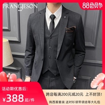 Groom suit suit business casual gray suit three-piece mens Korean version of the trend spring and summer work professional wear