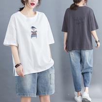 Big code Girl with fat sister Conspicued Blouse 2022 Summer Dress New Fat Mm Loose Veil Hide Meat Short Sleeve T-Shirt Woman