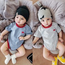 Korean baby one-piece female baby summer bag fart dress 8 mens pajamas 7 summer 5 thin 6 months short sleeve
