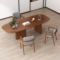 Nordic Walnut color office desk and chair combination Ash wood computer desk desk simple solid wood negotiation table conference table