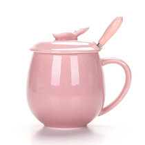 Gift water Cup custom LOGO creative handmade flower tea cup simple ceramic mug with lid spoon big fat Cup