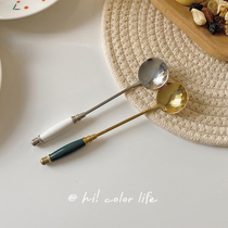 vintage vintage style ceramic handle stainless steel mixing spoon Japanese high-grade creative short handle coffee spoon 2 grams