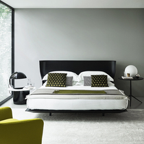 Italian minimalist leather bed 18 meters master bedroom modern minimalist double wedding bed designer model room light luxury leather bed