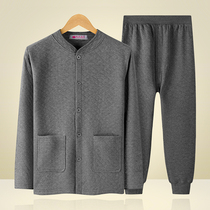 Beilan Senma middle-aged and elderly mens thermal underwear set with cotton padded cotton plus size cardigan elderly