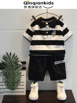 Boy short sleeve suit 2022 new summer ocean gas trendy CUHK Childrens summer clothes handsome two sets of damp