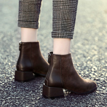 Hong Kong Tide brand booties womens autumn and winter 2021 New Wild womens shoes large size coarse heel Martin boots plus velvet womens boots