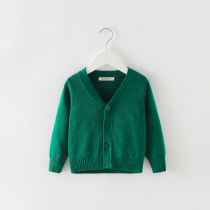 Early Wo Ins Day Department Spring and Autumn section for men and women Childrens baby pure cotton ink green knit cardiovert sweater jacket
