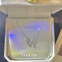 Butterfly necklace womens s925 sterling silver niche design full of diamonds light luxury high-end collarbone chain for girlfriends birthday gifts