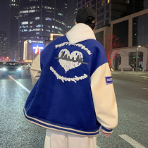 Klein Blue Jacket Men Spring American Vintage Baseball Jersey Ins HipSter Oversize Embroidered Jacket