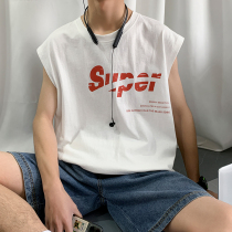 Short Sleeve T-shirt Men Summer Pure Cotton Harbor Wind Sleeveless Compassionate 2022 New Vest Boomer Wear outside Camshoulder clothes