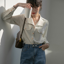 Autumn 2021 New French retro premium shirt female design sense niche jacket Hong Kong flavor long sleeve shirt