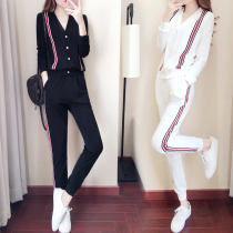 Casual Sports Suit Women Spring Autumn 2022 New Fashion Loose Slim V Collar Running Suit Clothing Two Sets Tide