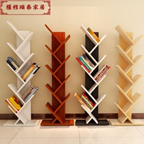 Simple Tilt Individuality Art Creative Set of Bookshelf Obliquely Placed on floor Multi-layer wood treeform