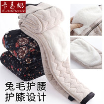 Middle-aged and elderly womens pants winter plus velvet padded trousers mother warm cotton pants camel velvet wear pants loose grandma dress