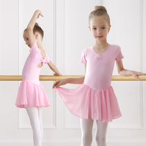 Childrens dance suit Gymnastics suit Practice suit Short sleeve tutu Body suit Female Latin dance skirt Dance costume